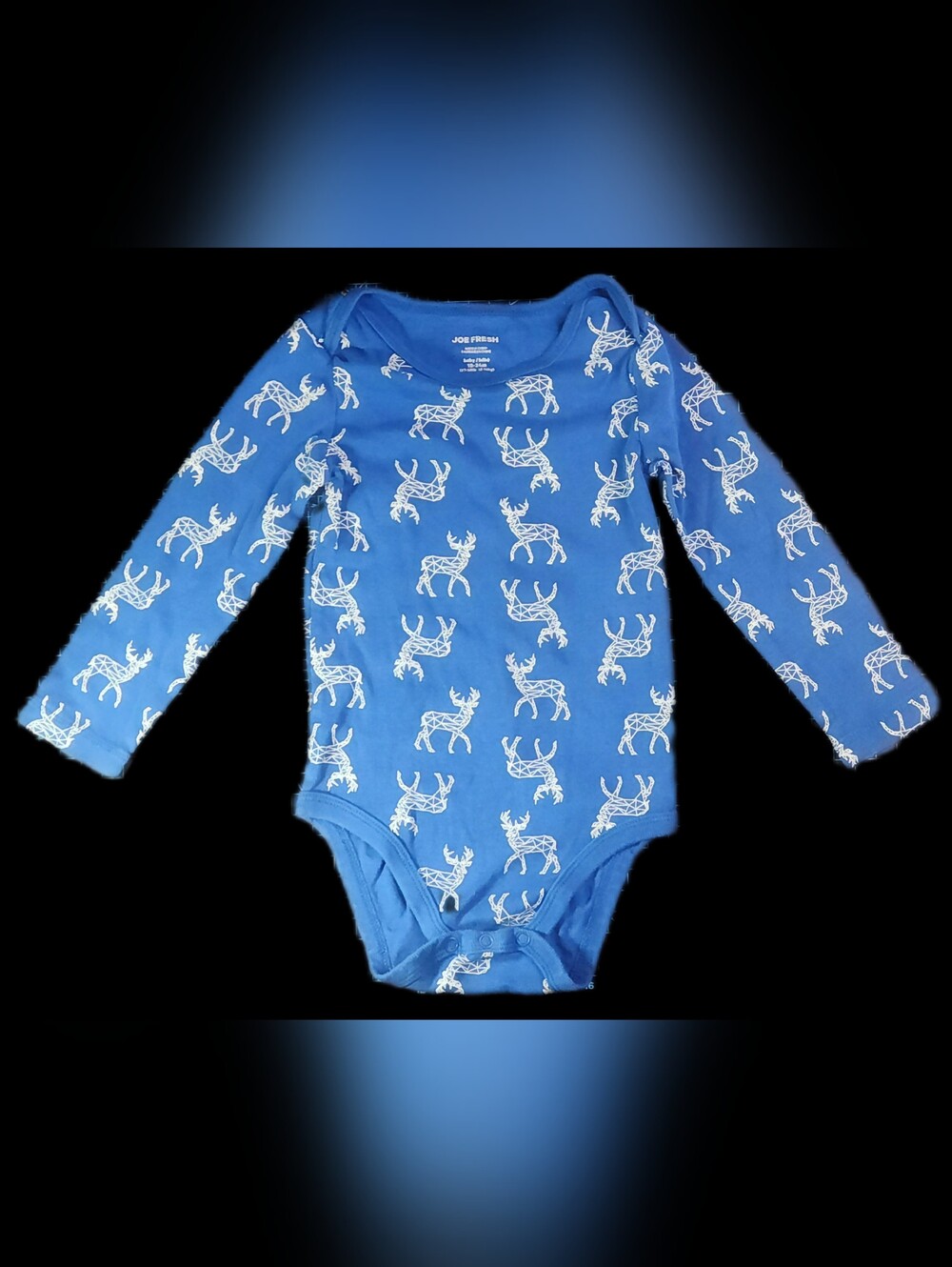 #IC21 Joe Fresh Blue Long-Sleeve Reindeer One-Piece